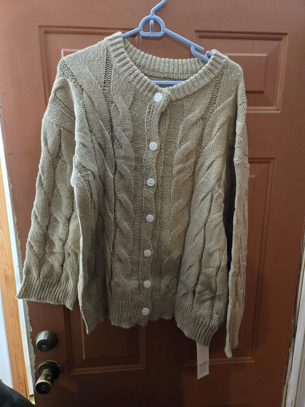 Chunky Cable Knit Button-Up Cardigan in Taupe